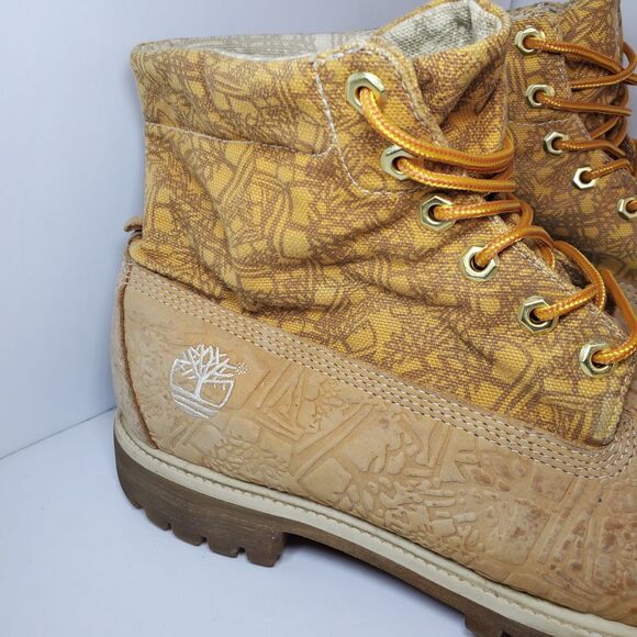 Rare Timberland Mens Anti Fatigue Canvas Embossed Leather Lace Up Boots Sz 11.5 - Picture 4 of 11